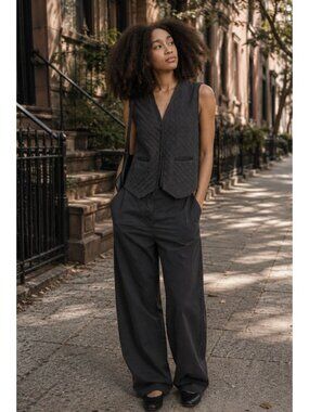 Elsa Esturgie Jojoba Vest Carbon Grey FR 38 Quilted Cotton Lagenlook Scandi Chic